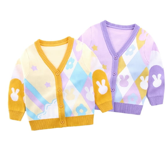 Esaierr Kids Baby Girls Knitted Cardigan Sweater 12M-6Y Toddler Cartoon V-Neck Knit Jacket Outwear Coat Infant Cartoon Knit Cardigan Tops