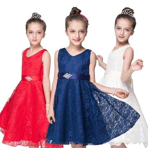 Esaierr Kids Baby Girls Sleeveless Lace Flower Tutu Holiday Princess Dresses Flower 2-12Y Baby Girls Dress Wedding Bridesmaid Formal Midi Dresses