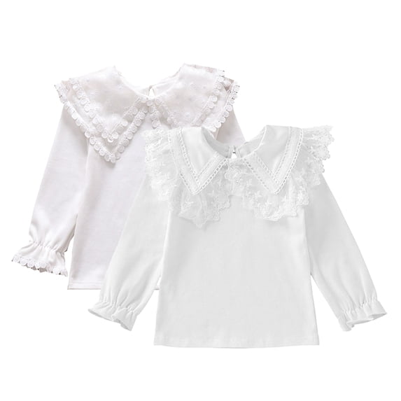 Esaierr Kids Baby Girls Spring Fall Shirt Toddler Casual Plain Solid Ruffle Top Blouse T-Shirt Undershirt Casual Little Big Girls Solid Soft Cotton Princess Pullover Shirts for 3-12 Years