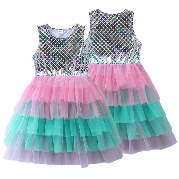 Esaierr Kids Baby Girls Summer Dresses Skirt Baby Girls Spring Fall Short Sleeve Dress Casual Little Girls Crewneck Pullover Dress Length Fancy Tutu Tulle Dress Clothes for 3-8Years Old