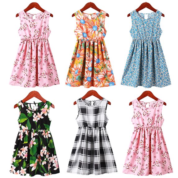 Esaierr Kids Baby Girls Summer Floral Dresses Teen Sleeveless Cute Flower Skirt Breathable Dress Versatile Print Dress Party Dress for 3-12T