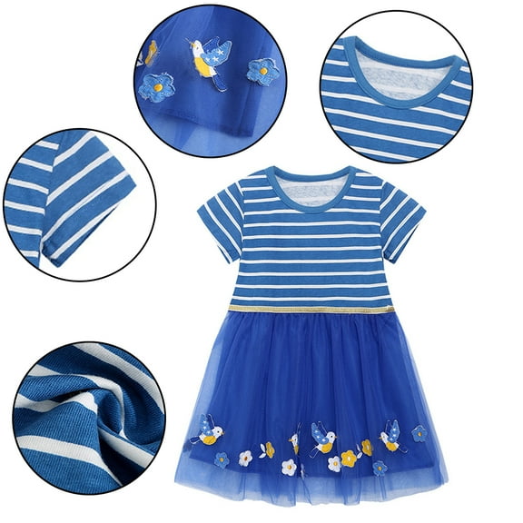 Esaierr Kids Baby Girls Summer Stripe Dresses Baby Girls Spring Fall Crewneck Pullover Dress Casual Little Girls Short Sleeve Dress Clothes for 2-7Y
