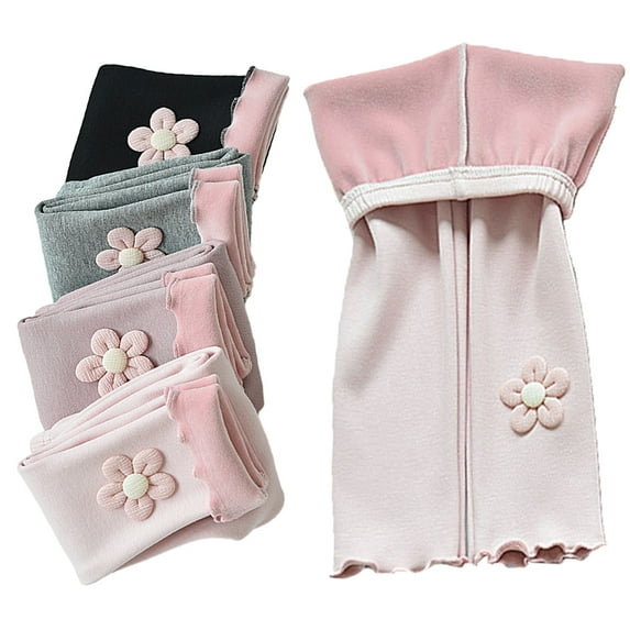 Esaierr Kids Baby Girls Winter Fleece Pants Padded Leggings Solid Color Trousers Warm Knitted Pants for 2-7 Years Old