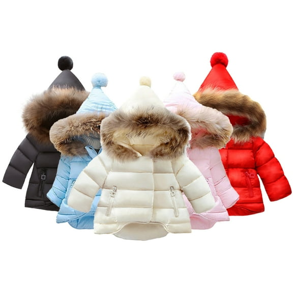 Esaierr Kids Baby Girls Winter Hooded Cotton Coats for Toddler Warm Cotton Jacket Tops Zipper Thickened Outerwear Snowsuit 9M-7Y