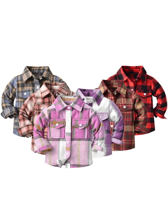 Kids Baby Long Sleeve Shirt Outwear for Boys 6M-9Y Button down Lapel Spring Winter Newborn Coat Toddler Boys Buffalo Plaid Shirt