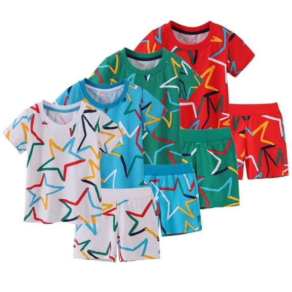 Esaierr Kids Baby Short Sleeve T Shirts Set for Boys ,Toddler Summer Cartoon Outfits Clothing Set Short Sleeved Shorts Two-Piece Set,Sizes 2-7T