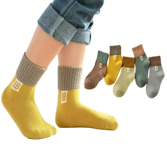 Esaierr Kids Baby Socks 5 Pairs Non Skid Anti Slip Crew Socks Toddler Athletic Mid-Tube Socks Cotton Socks for Boys Girls 1-7 Years Old
