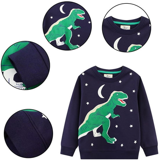 Esaierr Kids Baby Spring Fall Sweatshirts for Boys,Toddler Cotton Cartoon Sweatsuit Top Long Sleeve Casual Sweat Shirt Dinosaur Tees Pullover for 2-8Years