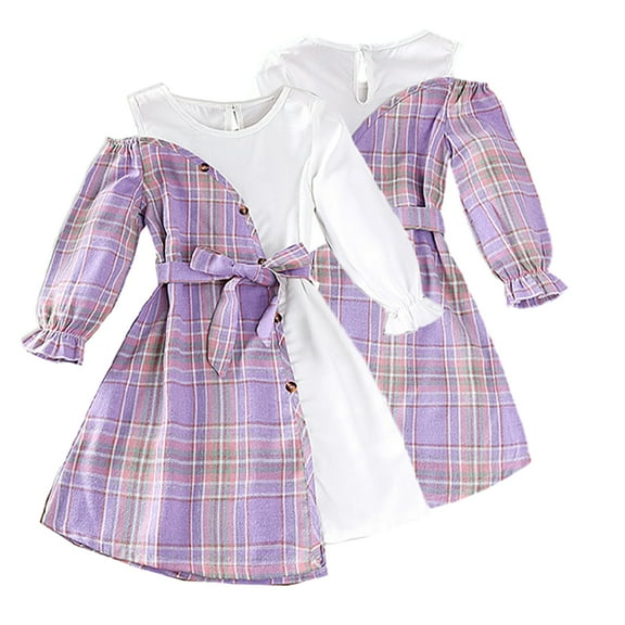 Esaierr Kids Baby Spring Princess Dresses for Girls,Little Big Girls Long Sleeve Skirt Plaid Patchwork Stylish Comfortable Outfits Dress for 4-7T