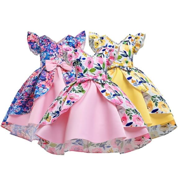 Esaierr Kids Baby Summer Dresses for Girls,Toddler Flower Princess Dress Girls Floral Dresses Toddler Pageant Dress with Bow Design Birthday Dress Girl Bridesmaid Dresses,Sizes 2-10T