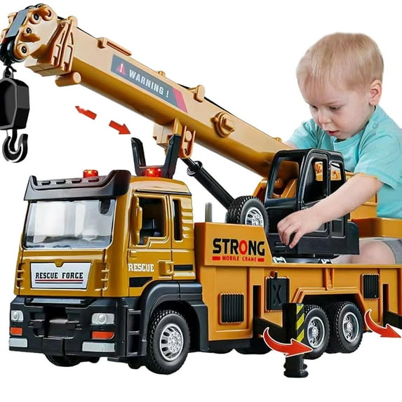 Esaierr Kids Baby Toys Car Alloy Die-Cast Model Toy Engineering Heavy Crane Truck Vehicle Car Toys with Sound and Light Construction Car Toys Gift for 3+ Kids Toddler