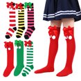 thumbnail image 1 of Esaierr Kids Big Girls Baby Christmas Knee High Socks 6 Pairs Cute Bowknot Fur Ball Christmas Compression Socks Fall Winter Soft Thigh High Socks for 7-12 Years, 1 of 9