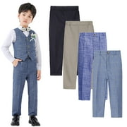 Esaierr Kids Boys Fit Formal Dress Pants Flat Front Slim Slacks for Spring Autumn Juniors Adjustable Waist Suit Pants Toddler Performances Trousers 1-14T