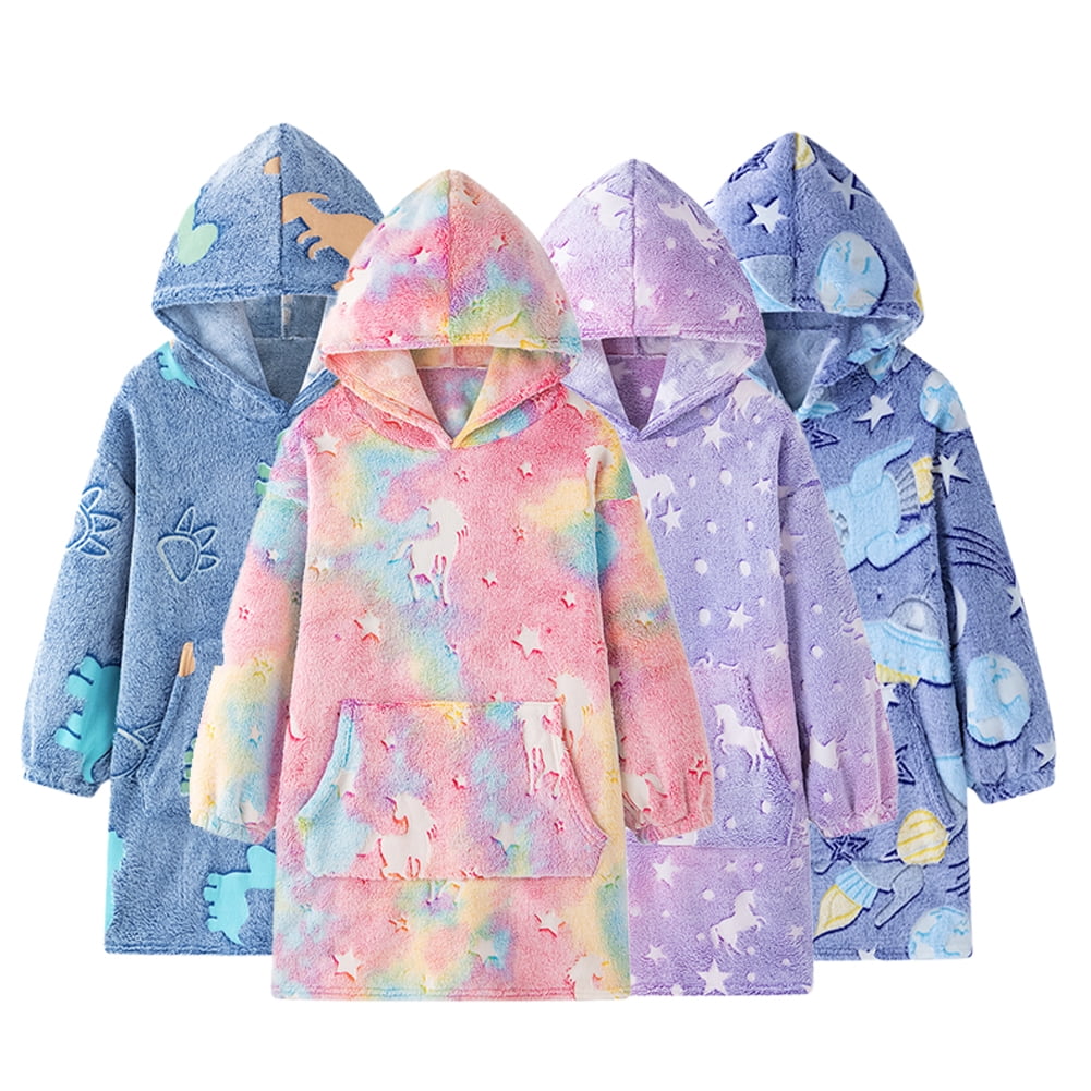 Esaierr Kids Boys Girls Hooded Robe Toddler Bathrobe Soft Comfortable Winter Fleece Robes for 5