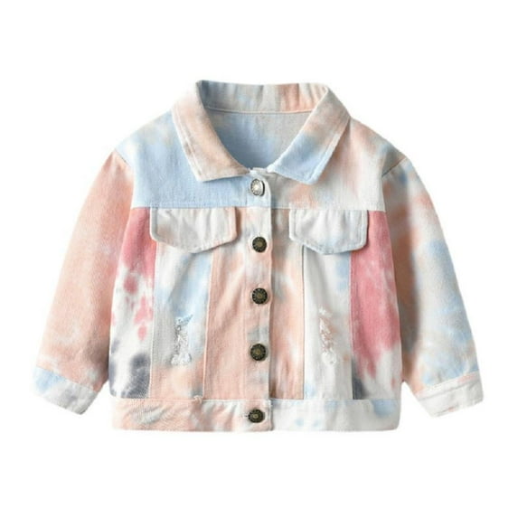 Esaierr Kids Boys Girls Jean Jacket Outwear for Toddler Baby ,9M-6Y Baby Denim Jacket Coats Colorful Tie-Dye Long Sleeve Jacket Toddler Jacket Top