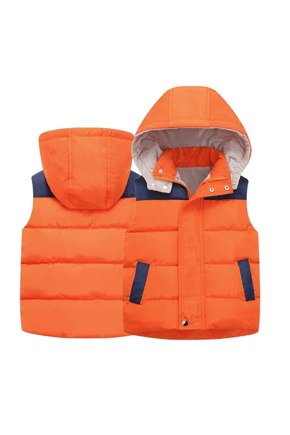 Kids Boys Girls Padded Vest Toddler Hooded Zipper Sleeveless Jacket Puffer Vest Outwear for 1-12Y