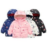 Esaierr Kids Boys Girls Puffer Down Jacket Outwear Coats Toddler Baby Winter Warm Hooded Down Lightweight Cartoon Print Puffer Jacket Coats for 1-8 Years