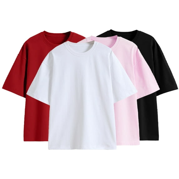 Esaierr Kids Boys Girls Summer T Shirts Teenagers Unisex 100% Cotton Short Sleeve Tops Toddler Crewneck Solid Tees for 3-14 Year(drop Shoulder)