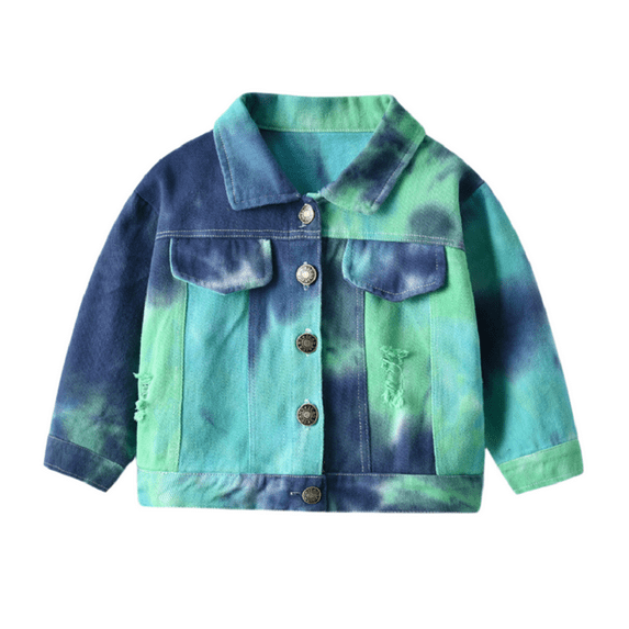Esaierr Kids Boys Girls Tie Dye,Denim Outerwear,Kids Long Sleeve Multicolor Button down Short Denim Jacket for Baby 3M-6Y