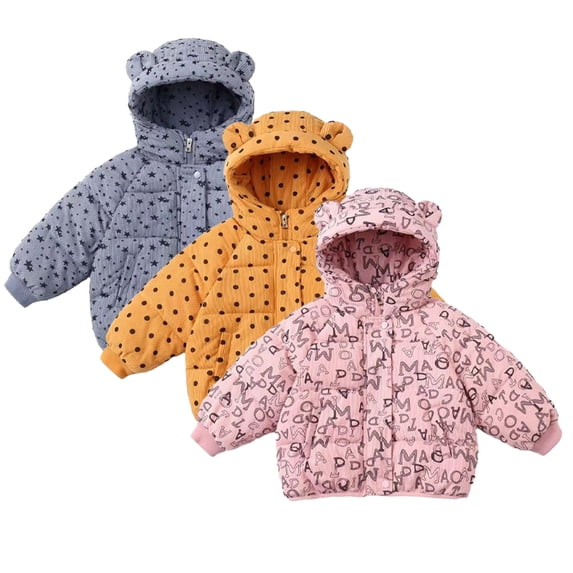Esaierr Kids Boys Girls Winter Cotton Jacket Hooded Ears Unisex Printing Coats Thickened Loose Cotton Clothes Fall Winter Warm Jacket Outerwear Coats for Toddler Baby 1-7Y