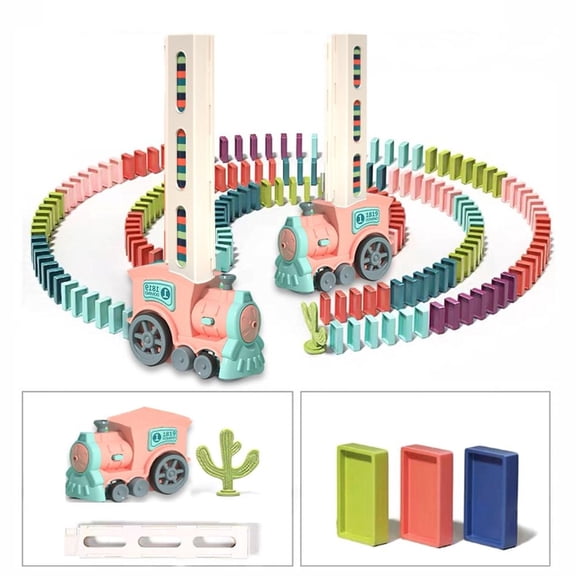Esaierr Kids Dominoes Electric Train Set with 60 Dominoes Parent-Child Interaction Best Gift for Toddlers(Pink)