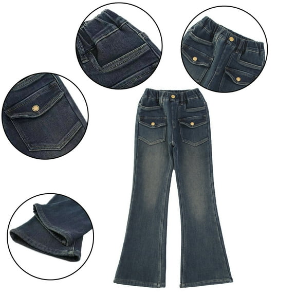 Esaierr Kids Girls Autumn Winter Jegging Jeans Bell Bottom Teen Casual Denim Pants Big Little Girls Flare Pants Leggings Denim Long Pants Thick Elastic Waist Flare Leg,Size 4-14Y
