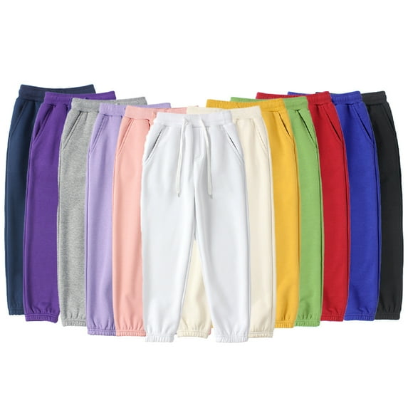 Esaierr Kids Girls Boys Fleece Sweatpants for Toddler Joggers Pants Casual Solid Colour Pants for 4-12Y
