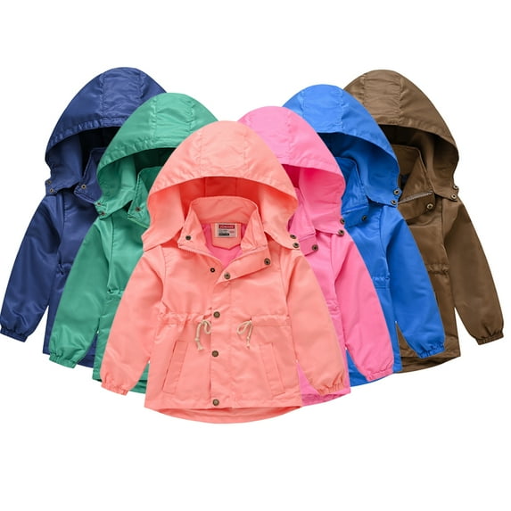 Esaierr Kids Girls Boys Rain Jacket with Hooded Lightweight Raincoats Waterproof Windbreaker Zip Outwear for Toddler Baby 2-10Y