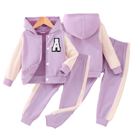 Esaierr Kids Girls Boys Spring Fall Sweatshirt 2PCS Outfits Clothes Baby Long-Sleeved Hooded Color Collision A-Line Jacket Tops Jogger Pants Casual Set for 2-8 Years Old
