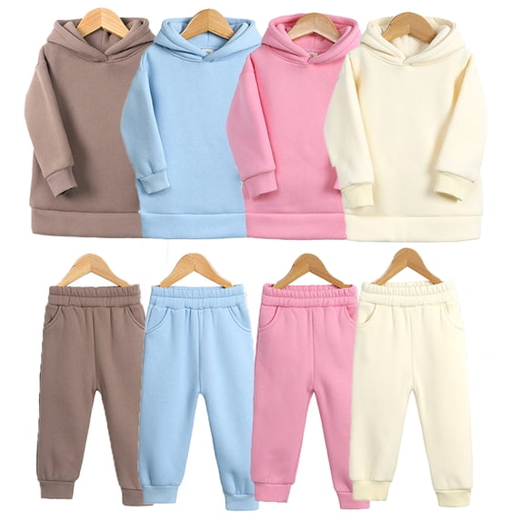 Esaierr Kids Girls Boys Tracksuit Outfit for Baby Pullover Solid Color Long-Sleeved Hooded Tops + Casual Jogger Pants Two-Piece Set Sweatsuit Padded Fall Winter 1-7 Years