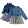 thumbnail image 1 of Esaierr Kids Girls Denim Jean Dress for Toddler Baby Casual Tulle Dresses Long Sleeve for 2-8Y, 1 of 6