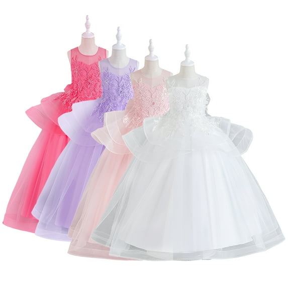 Esaierr Kids Girls Dress Pageant Princess Wedding Prom Ball Gown Dresses Flower Girl Dress Girls Tulle Dresses Wedding Bridesmaid Dress Toddlers Lace Wedding Party Flower Dress for 5-14 Years