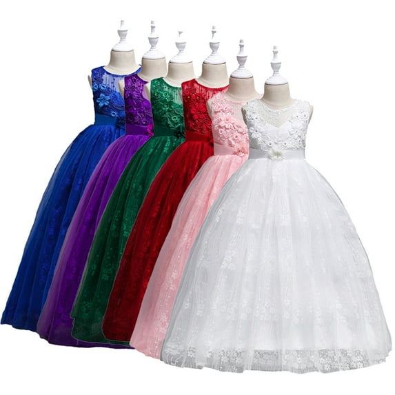 Esaierr Kids Girls Dress Princess 4-14Y Big Kids Wedding Dress Lace Fluffy Skirt Dress Teen Dress Evening Dress Flower Girl Dresses for Wedding