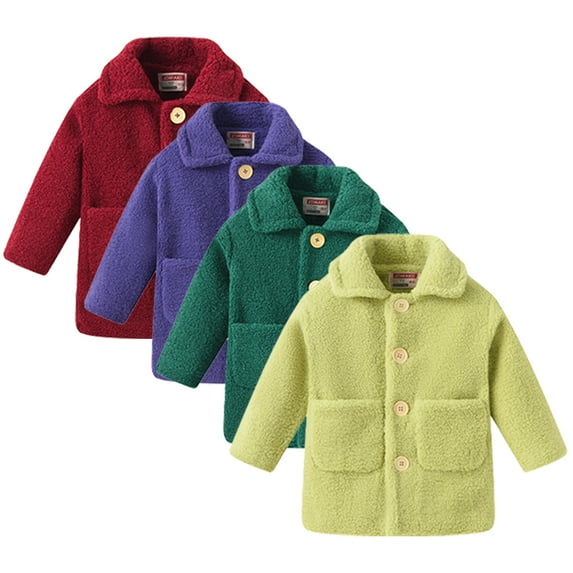 Esaierr Kids Girls Fleece Coat Toddler Winter Warm Jacket Long Sleeve Cotton Jacket Buttons Warm Solid Colour Jacket for 2-9Y
