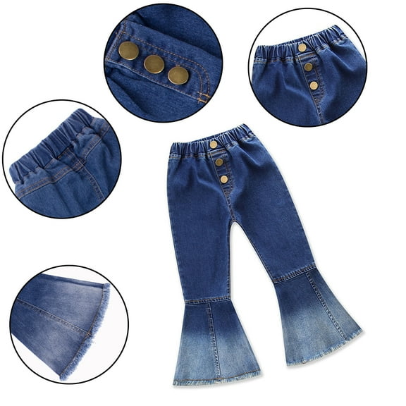 Esaierr Kids Girls Jeans Flare Pants Toddler Elastic Waistband Flared Bell-Bottom Pants Baby Ripped Jeans Colour Blocking Spring Autumn Denim Trousers for 9 Months - 7 Years