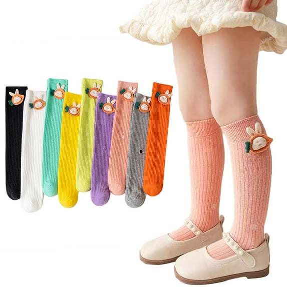 Esaierr Kids Girls Knee High Socks Cute Knee Socks Toddler Girls,3 Pair Pack Little Girls Knee High Socks Toddler Girl Knee Socks Girls Knee Highs Non-slip Socks for 3-12Y
