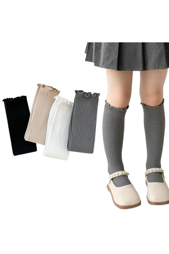 Kids Girls Knee High Socks for Toddler Girls Socks Uniform Solid Colour Long Stockings for 3-12Y