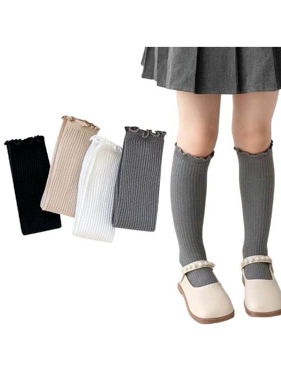 Kids Girls Knee High Socks for Toddler Girls Socks Uniform Solid Colour Long Stockings for 3-12Y