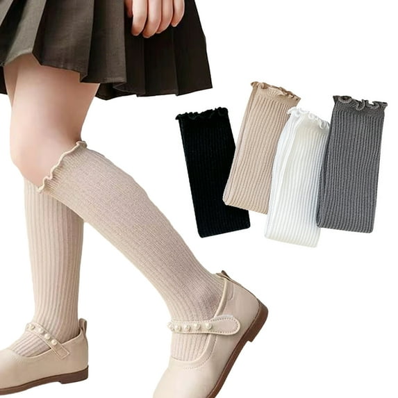 Esaierr Kids Girls Knee High Socks for Toddler Girls Socks Uniform Solid Colour Long Stockings for 3-12Y