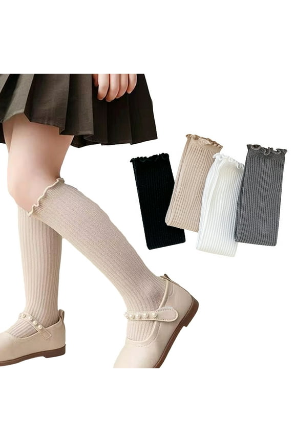 Kids Girls Knee High Socks for Toddler Girls Socks Uniform Solid Colour Long Stockings for 3-12Y