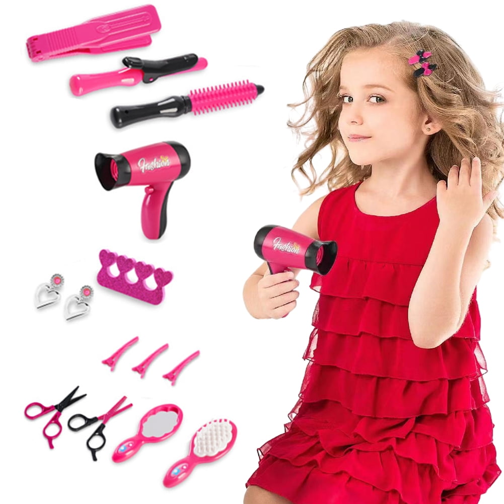 Esaierr Kids Girls Pretend Makeup Set Toys,Toddlers Beauty Set Toys,Kit with Hairdryer, Mirror