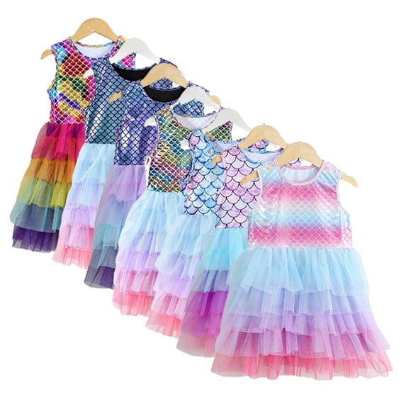 Esaierr Kids Girls Summer Sleeveless Tutu Dress Toddler Layered Scale Dress Gradient Color Mesh Princess Dresses for Girls 3-7 Years