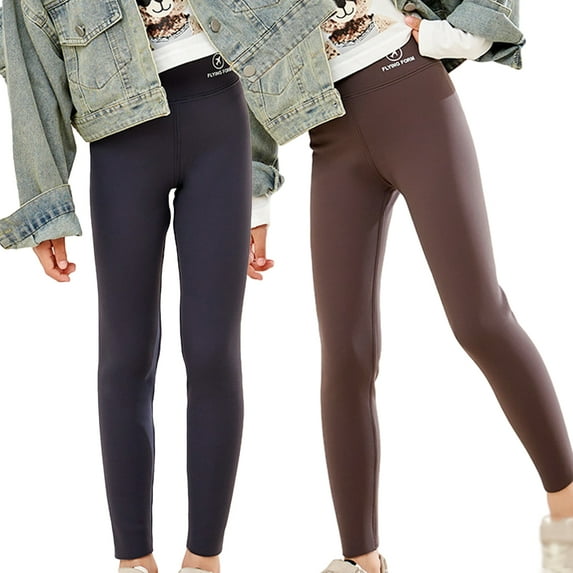 Esaierr Kids Girls Winter Leggings Toddler Warm Fleece Tights Pants 3-14 Years Teenagers Solid Colors Thicken Trousers