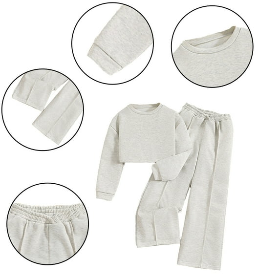 Esaierr Kids Girls Winter Outfits Tee with Long Pants Set Autumn Solid Colour Comfortable Classic Top Trousers for 8-12Y