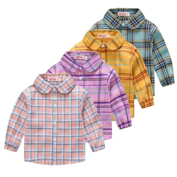 Esaierr Kids Little Boys Girls Plaid Shirt Baby Long Sleeve Button Cotton Shirt Spring Fall Clothing 1T-6T
