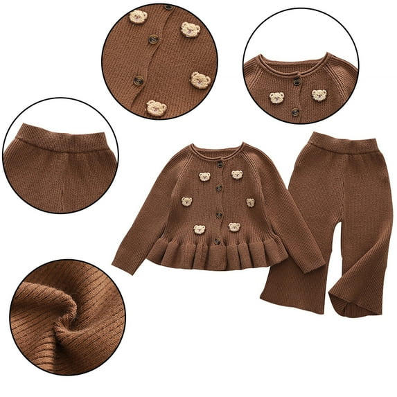 Esaierr Kids Newborn Baby Girls Clothes Outfits for 2PCS Toddler Baby Knit Sweatshirt + Pants Cute Buttons Autumn Winter Long Sleeve Clothes for 9M-6Y