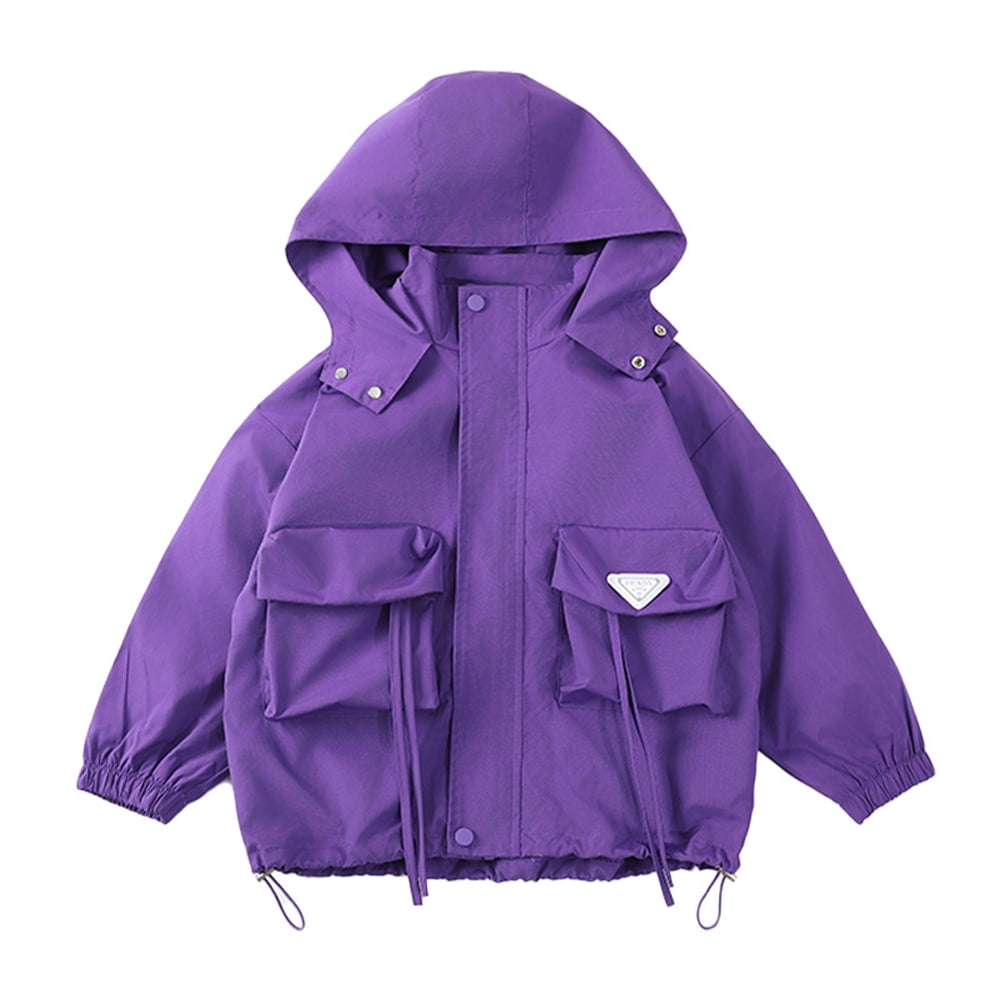 Esaierr Kids Waterproof Rain Jackets Toddler Purple Hooded 