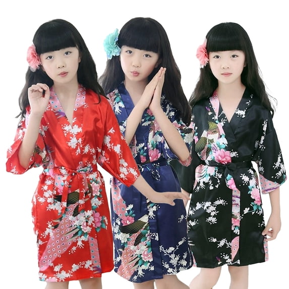 Esaierr Kids Teen Girls Silk Satin Robes Bathrobe Pajamas Baby Sleepwear Bathrobe Floral Little Big Girls Pajamas Comfort Toddler Nightwear for 1-13T