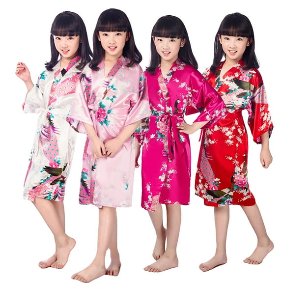 Esaierr Kids Teen Girls Silk Satin Robes Pajamas 2-14T Little Big Boys Night-Robe Print Summer long Pj Baby Floral Print Bathrobe Sleepwear Loungewear
