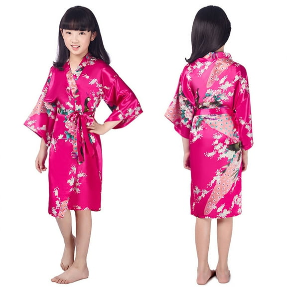 Esaierr Kids Teen Girls Silk Satin Robes Pajamas 2-14T Little Big Boys Night-Robe Print Summer long Pj Baby Floral Print Bathrobe Sleepwear Loungewear